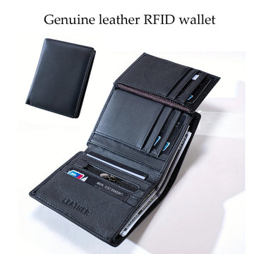 🛡️ Genuine Leather RFID Wallet - 8 Compartments, Business Style
