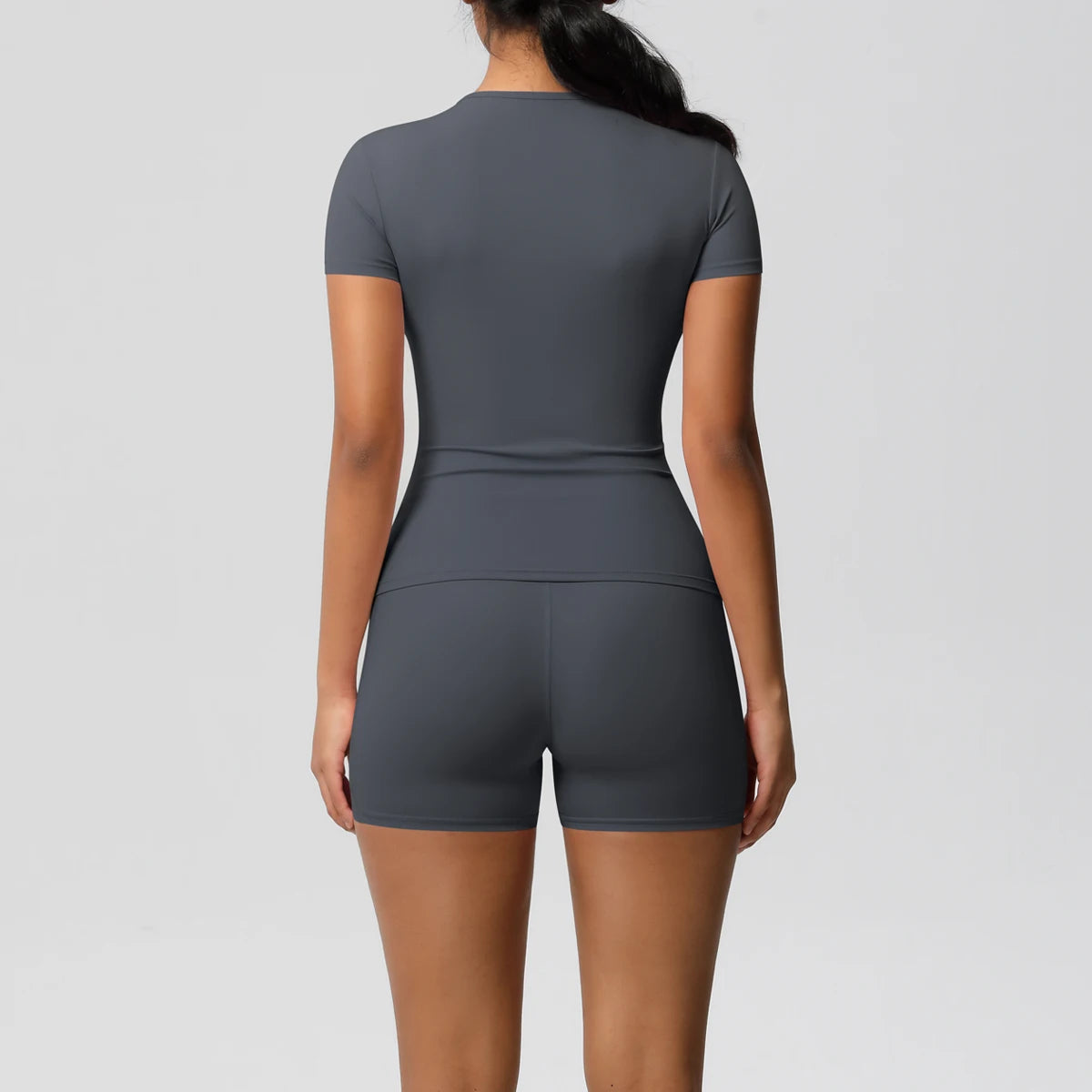 Conjunto de 2 Peças Feminino para Treino - Camisa Push-Up e Shorts Cintura Alta para Yoga e Fitness