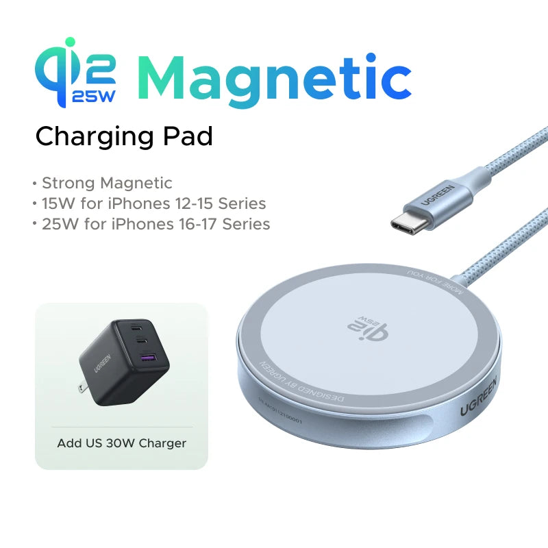 UGREEN Magflow 25W Qi2 Wireless Charger – MagSafe Fast Charging Pad for iPhone 16 & 17 Pro Max