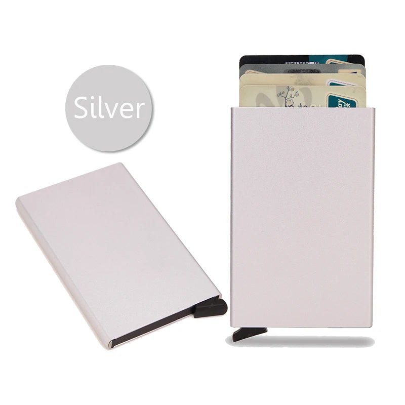 Carteira inteligente RFID, porta-cartões, fina e elegante, em metal, para homens e mulheres. Carteira minimalista com abertura automática, pequena e preta.