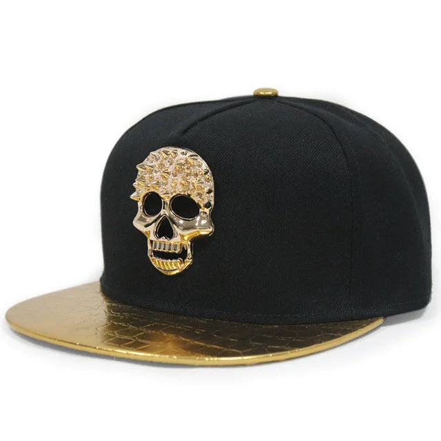 Boné de Aba Reta com Rebites de Caveira - Boné de Beisebol Snapback Estilo Hip-Hop para Dança de Rua e Estilo Urbano