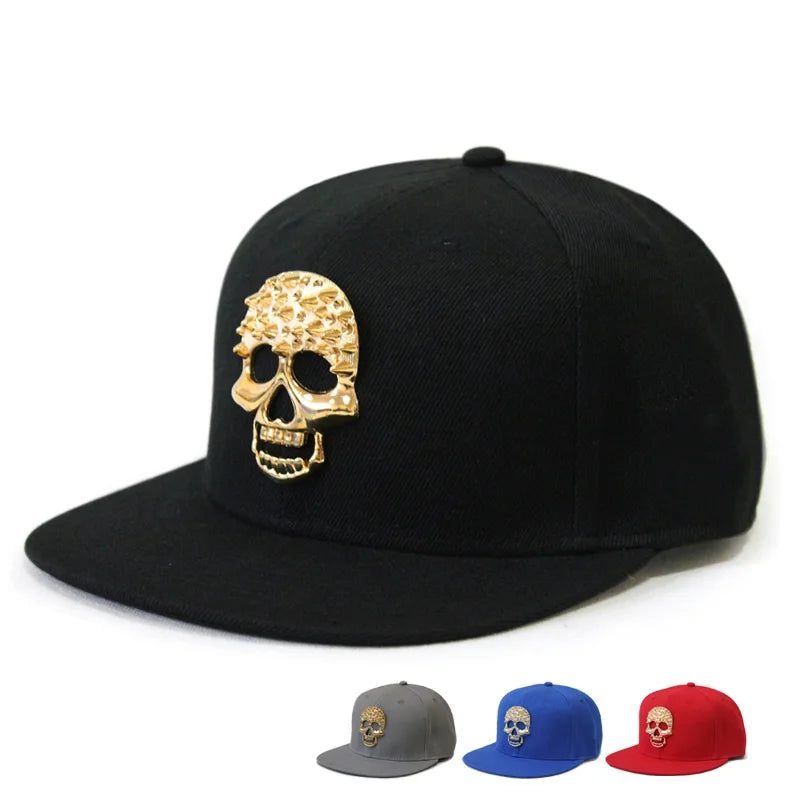 Boné de Aba Reta com Rebites de Caveira - Boné de Beisebol Snapback Estilo Hip-Hop para Dança de Rua e Estilo Urbano