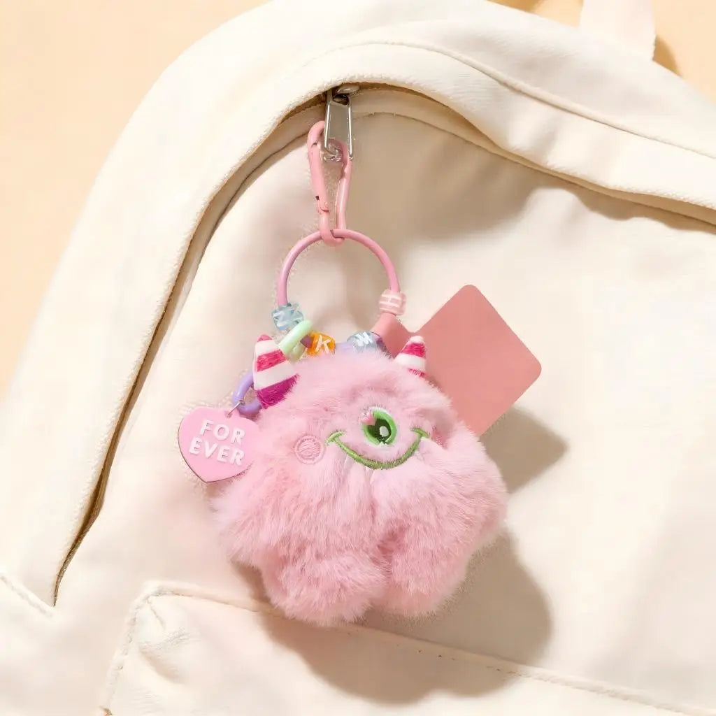 Chaveiro de pelúcia de monstro com corrente colorida, pingente criativo para bolsa ou mochila, presente fofo para crianças, mulheres e homens.