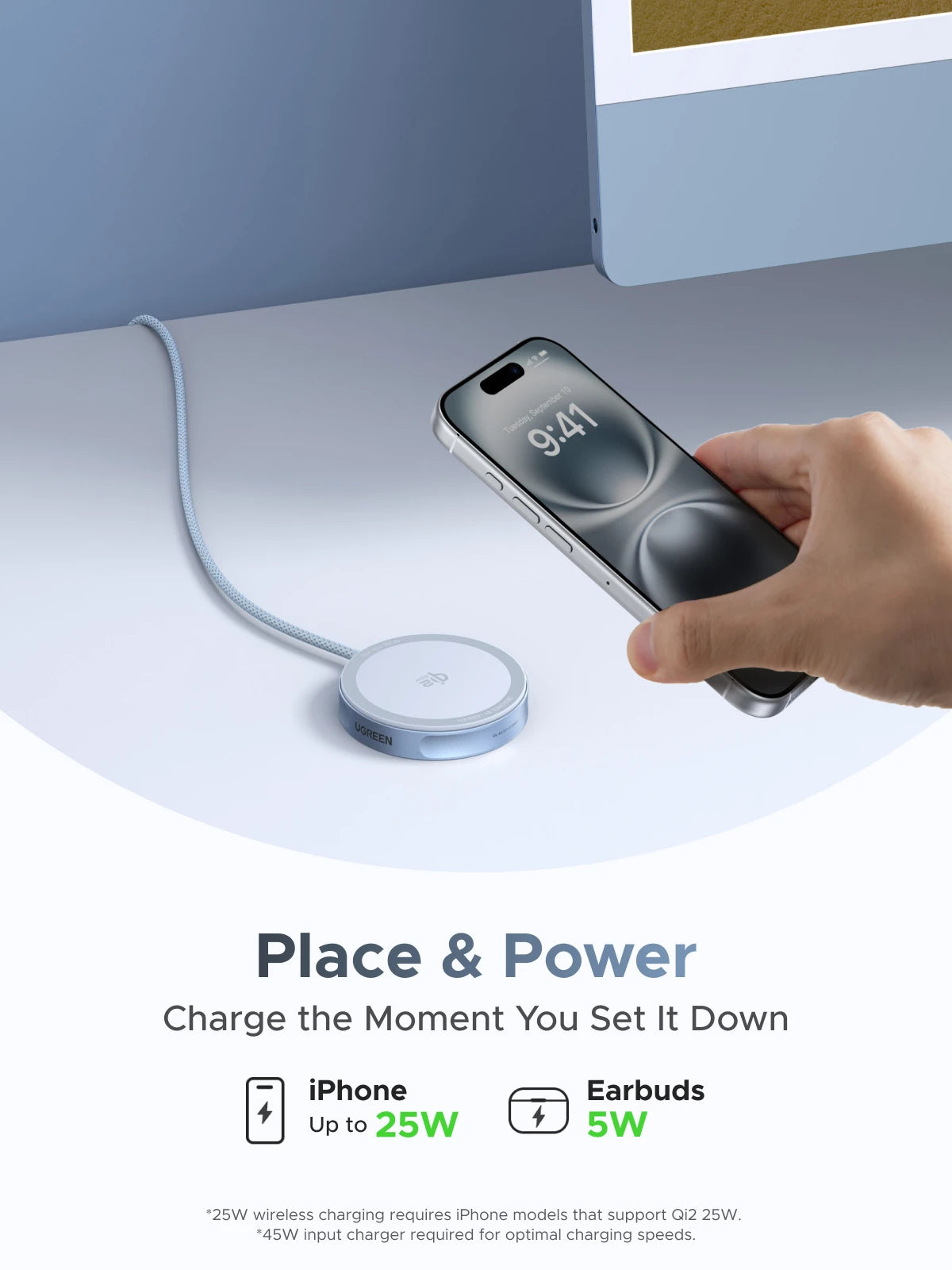 UGREEN Magflow 25W Qi2 Wireless Charger – MagSafe Fast Charging Pad for iPhone 16 & 17 Pro Max