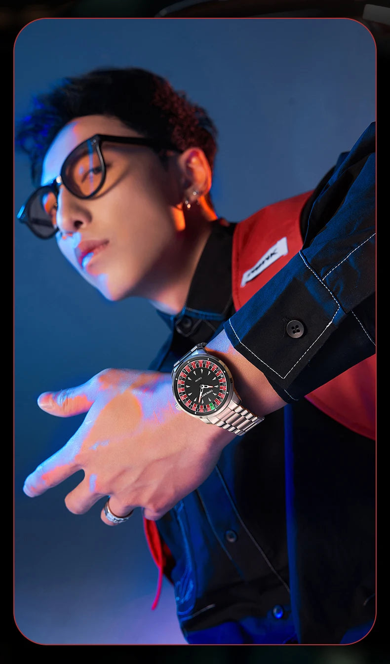 TIMEARTX Men's Poker Roulette Watch – European Design Quartz Wristwatch with Luminous Hands | Gift for Him