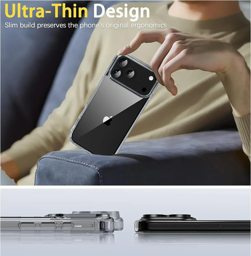🔥 PROMOÇÃO! Capa Transparente à Prova de Choque para iPhone 17 Pro Max - Capa Híbrida de Cristal