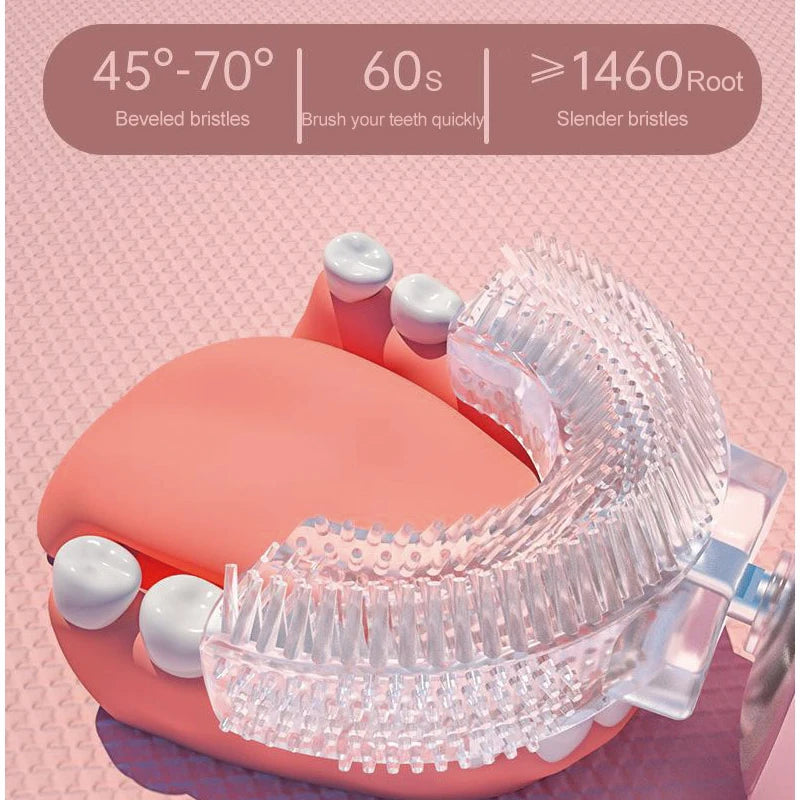 Escova de dentes elétrica infantil em formato de U - Escova de dentes infantil recarregável com tecnologia sônica inteligente de 360°