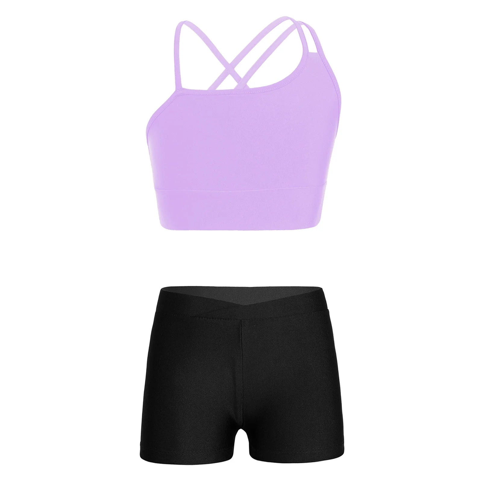 Conjunto de Top Curto e Shorts Esportivo para Meninas - Roupa Esportiva de 2 Peças para Ginástica, Dança e Treino (4-14 anos)