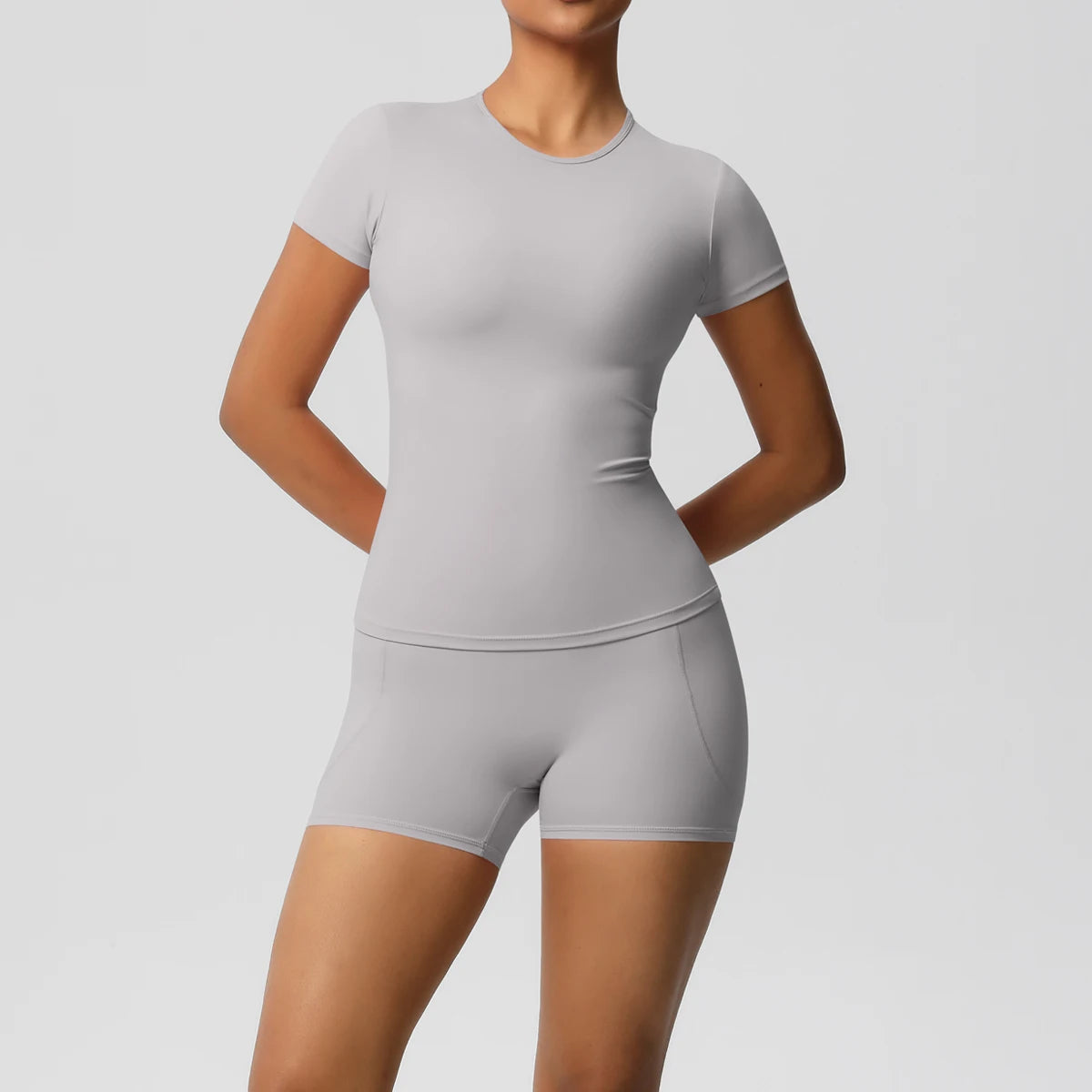 Conjunto de 2 Peças Feminino para Treino - Camisa Push-Up e Shorts Cintura Alta para Yoga e Fitness