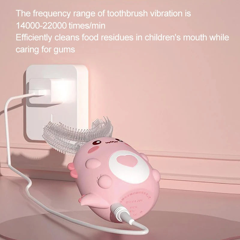 Escova de dentes elétrica infantil em formato de U - Escova de dentes infantil recarregável com tecnologia sônica inteligente de 360°