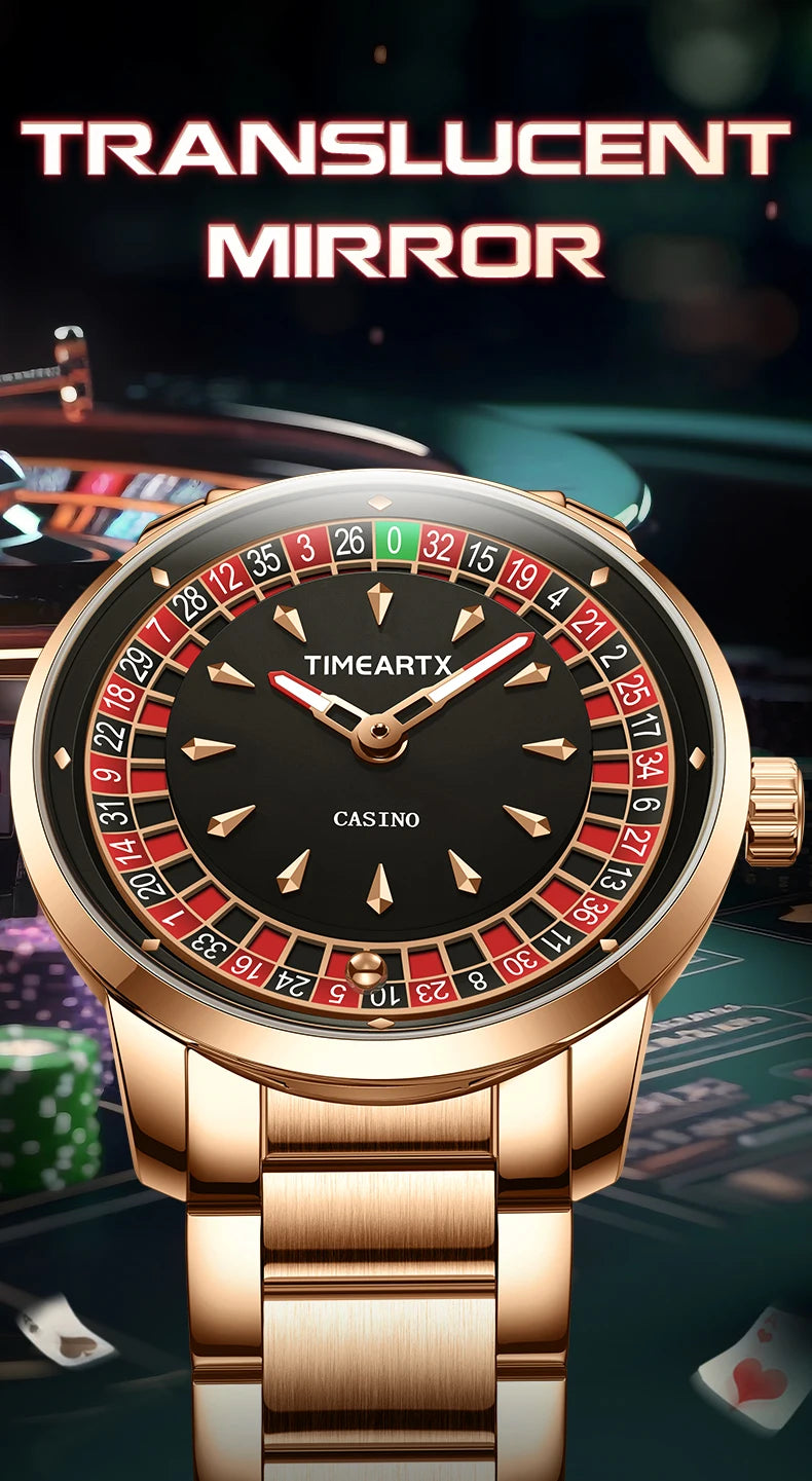 TIMEARTX Men's Poker Roulette Watch – European Design Quartz Wristwatch with Luminous Hands | Gift for Him
