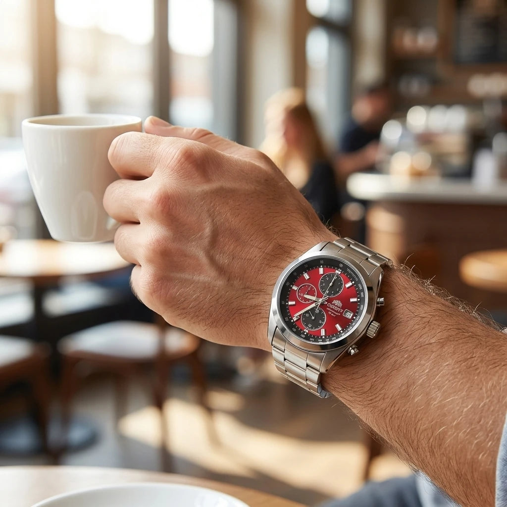 Men's Chronograph Watch – Japanese Quartz, Tachymeter, 100M Waterproof Stainless Steel Sports Wristwatch