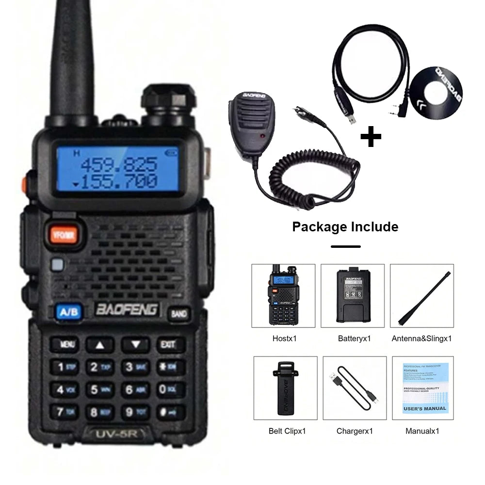 Rádio bidirecional Baofeng UV-5R - Rádio amador de banda dupla VHF/UHF com carregamento USB