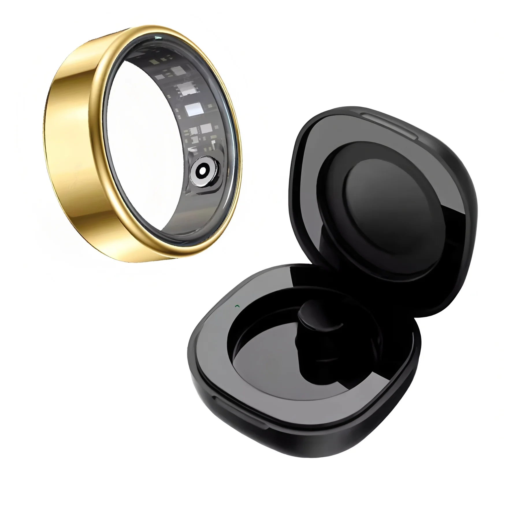 Anel Inteligente R09 para Homens e Mulheres com Estojo de Carregamento, Monitor de Frequência Cardíaca, Oxigenação Sanguínea e Temperatura da Pele, Resistente à Água 5ATM para Android e iOS