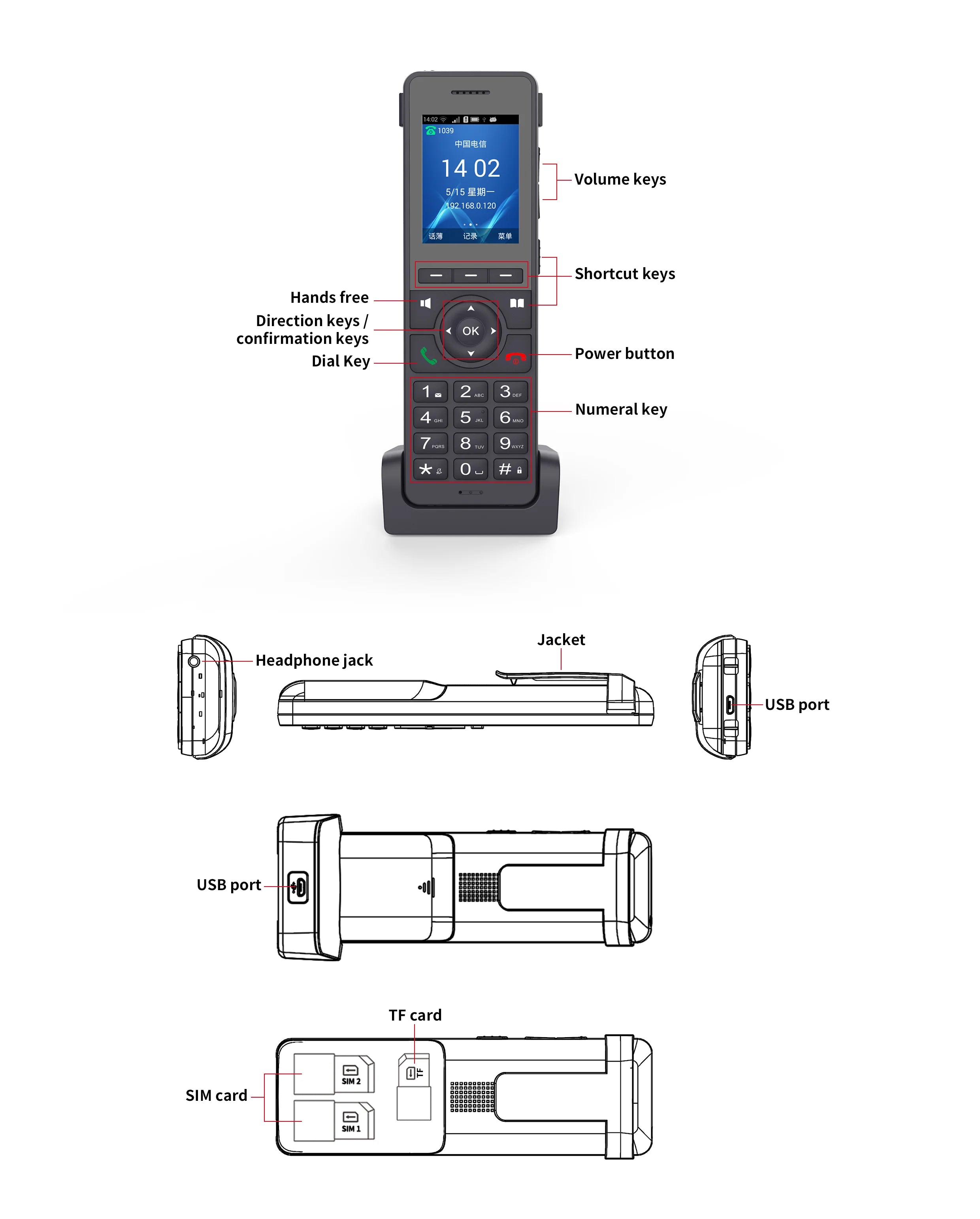 Telefone de Mesa VoIP WiFi 4G LTE - Telefone SIP Sem Fio com Tela de 2,4" e Conferência de 3 Vias