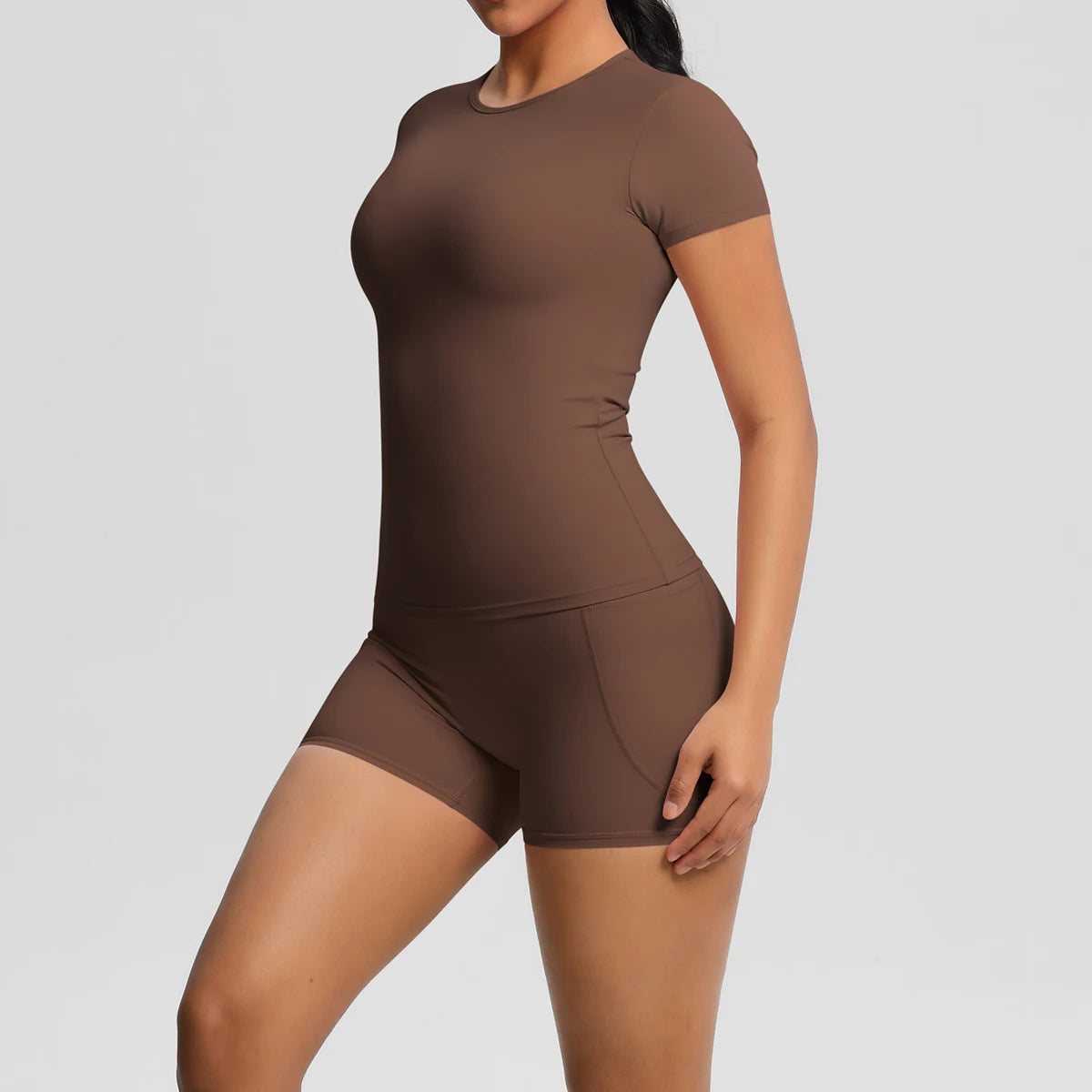 Conjunto de 2 Peças Feminino para Treino - Camisa Push-Up e Shorts Cintura Alta para Yoga e Fitness