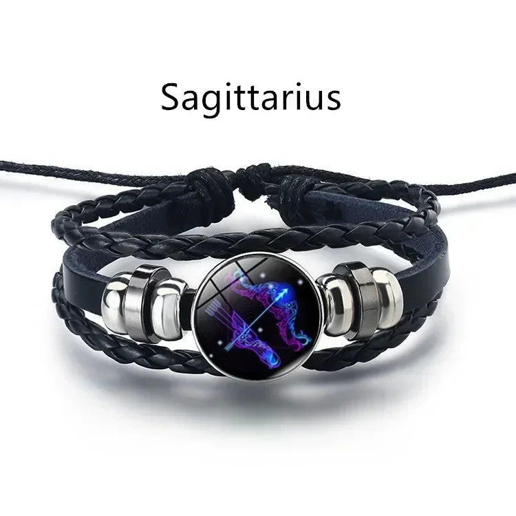 Pulseira ajustável e luminosa do zodíaco - Pulseira espiritual em couro PU que brilha no escuro