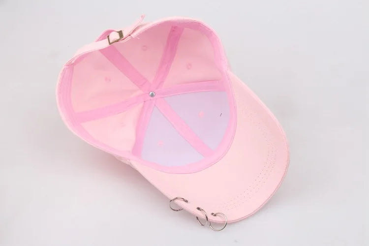 Boné de Beisebol com Anéis - Chapéu Snapback Estilo K-Pop Coreano para Homens e Mulheres