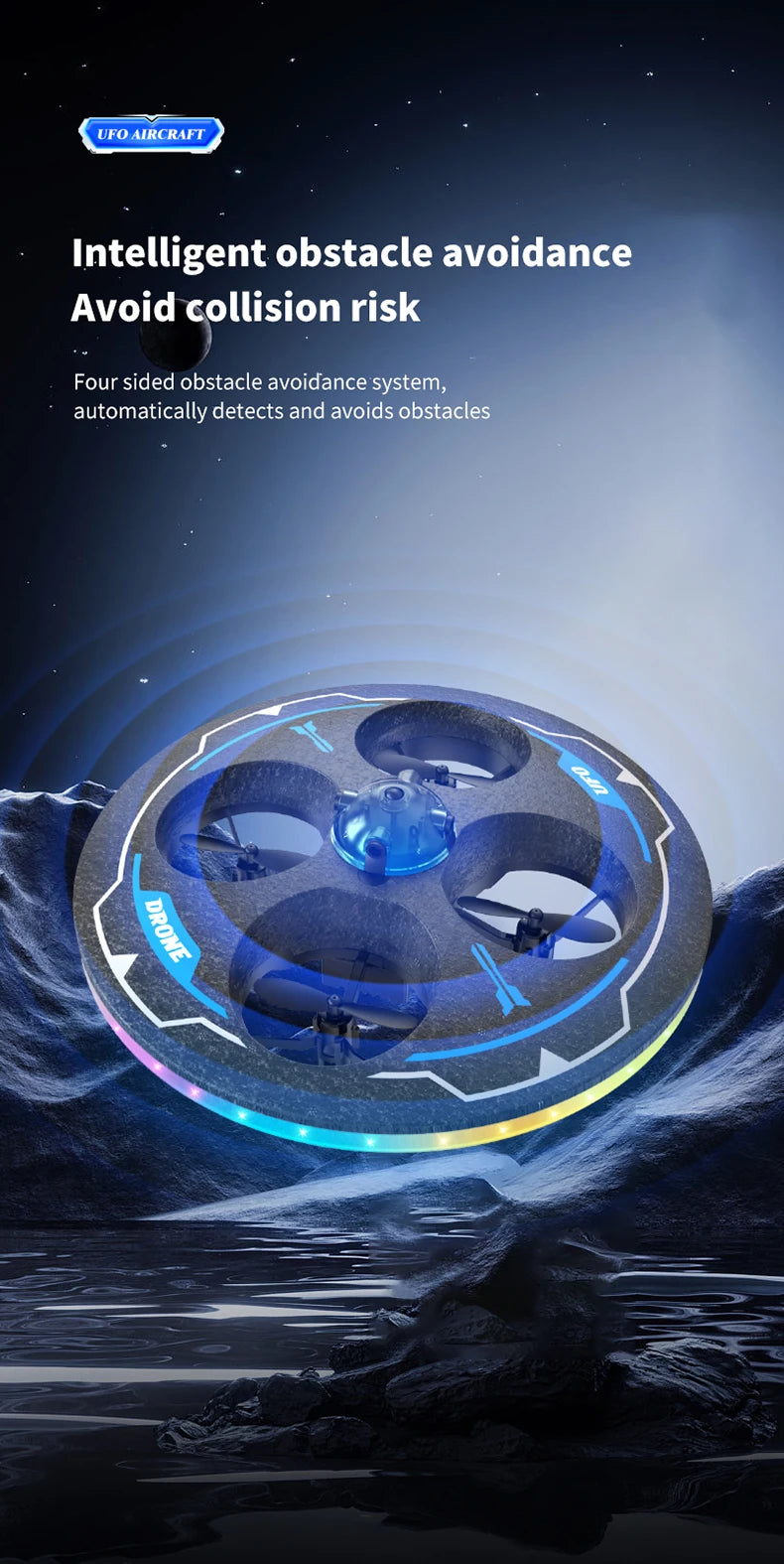 Mini Drone UFO MX85 para Crianças - Desvio Inteligente de Obstáculos, Design Seguro de Espuma (50g)
