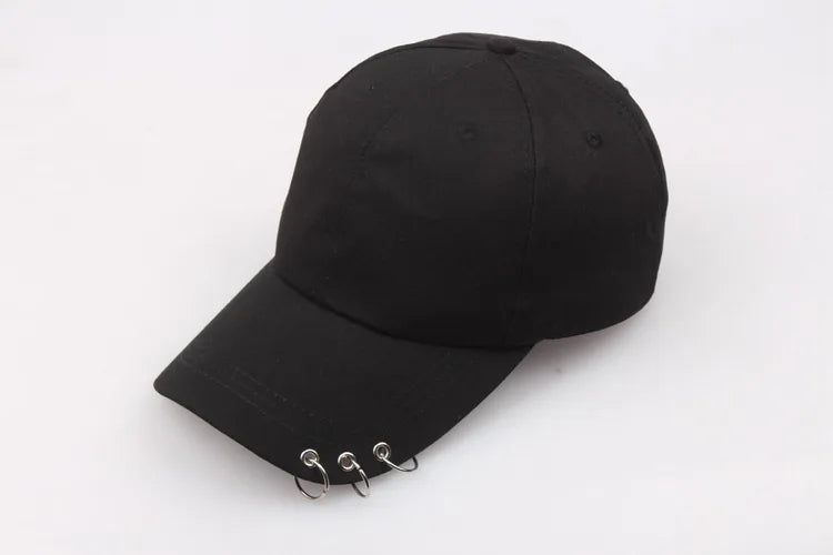 Boné de Beisebol com Anéis - Chapéu Snapback Estilo K-Pop Coreano para Homens e Mulheres