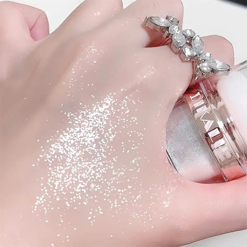 Pó iluminador Glitter Fairy - Glitter cintilante para o corpo e rosto, ideal para casamentos e festas.