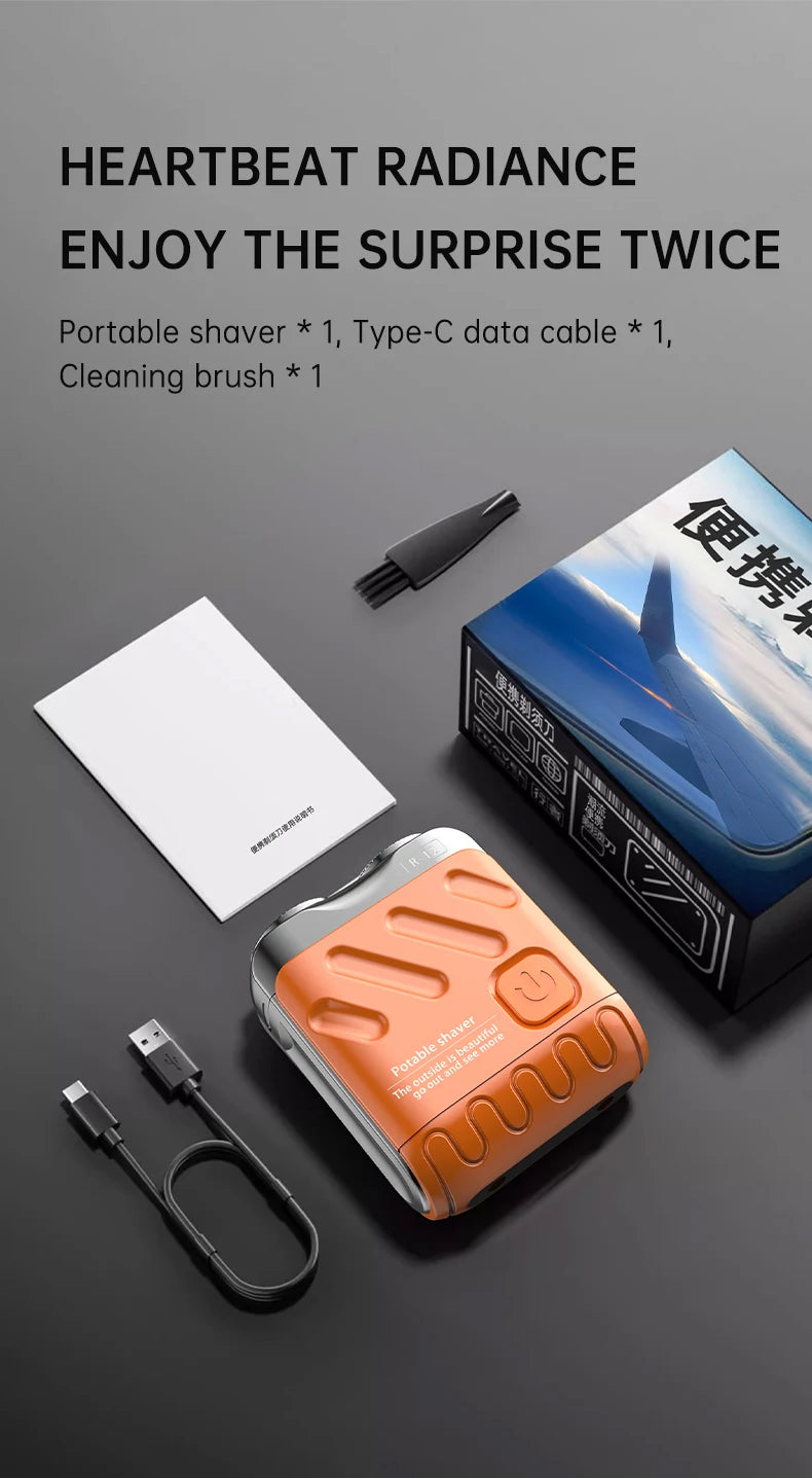 Barbeador Elétrico Portátil de Duas Cabeças - Barbeador Rotativo Recarregável USB-C à Prova D'Água para Homens
