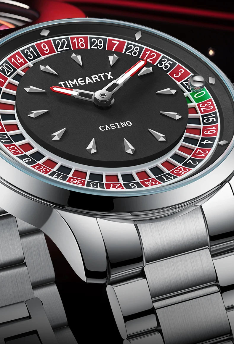 TIMEARTX Men's Poker Roulette Watch – European Design Quartz Wristwatch with Luminous Hands | Gift for Him