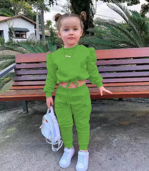 Conjunto de Roupa de Outono para Meninas - Cropped e Calça Esportiva 2 Peças Athleisure (1-7 anos)