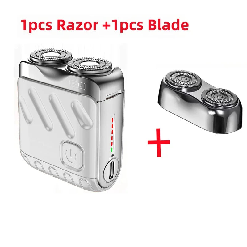 Barbeador Elétrico Portátil de Duas Cabeças - Barbeador Rotativo Recarregável USB-C à Prova D'Água para Homens