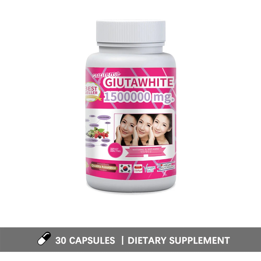 GLUTA WHITE 1,500,000mg Glutathione Skin Whitening Softgels (30 Caps)