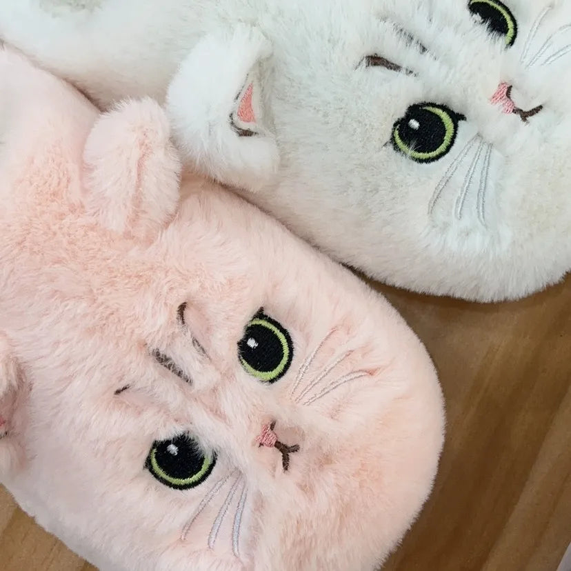 Pantufas de inverno femininas de pele sintética - Pantufas de quarto felpudas e antiderrapantes com salto baixo.