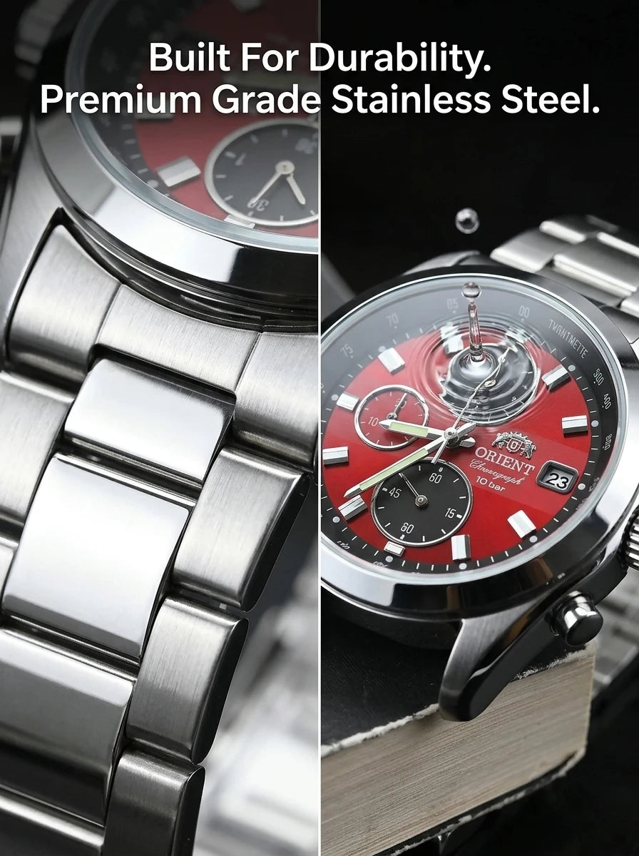 Men's Chronograph Watch – Japanese Quartz, Tachymeter, 100M Waterproof Stainless Steel Sports Wristwatch