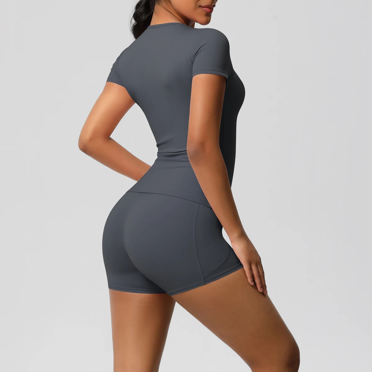 Conjunto de 2 Peças Feminino para Treino - Camisa Push-Up e Shorts Cintura Alta para Yoga e Fitness