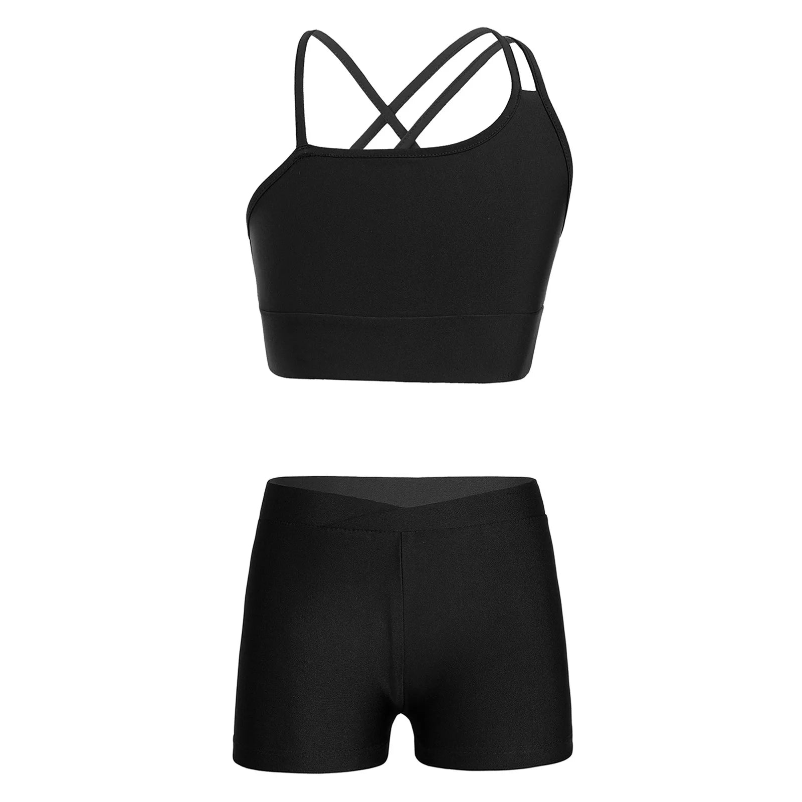 Conjunto de Top Curto e Shorts Esportivo para Meninas - Roupa Esportiva de 2 Peças para Ginástica, Dança e Treino (4-14 anos)