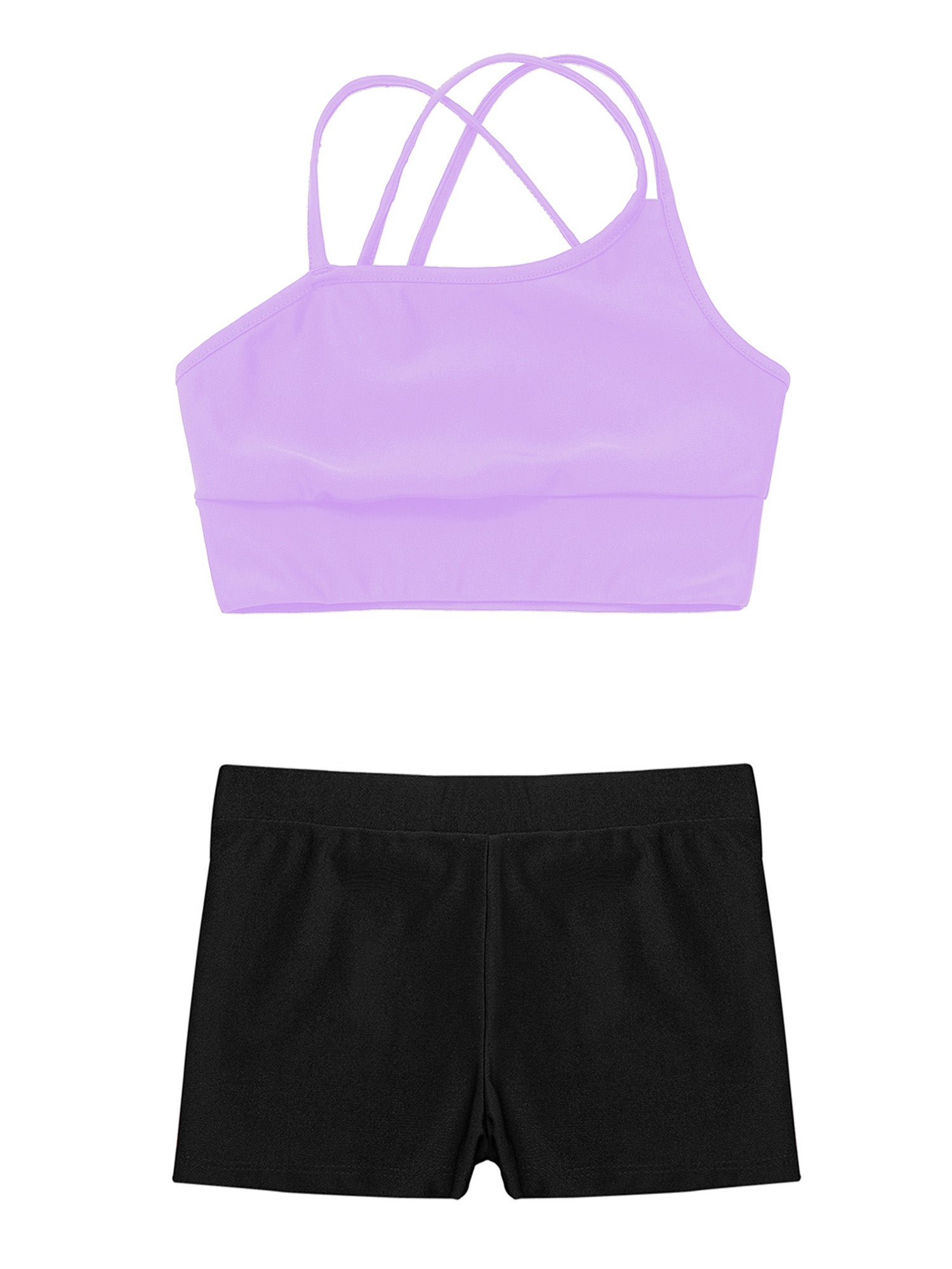Conjunto de Top Curto e Shorts Esportivo para Meninas - Roupa Esportiva de 2 Peças para Ginástica, Dança e Treino (4-14 anos)