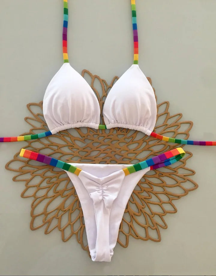 Conjunto de biquíni brasileiro sexy com bojo push-up, maiô de duas peças com calcinha triangular de amarrar na lateral, roupa de banho para praia e natação.