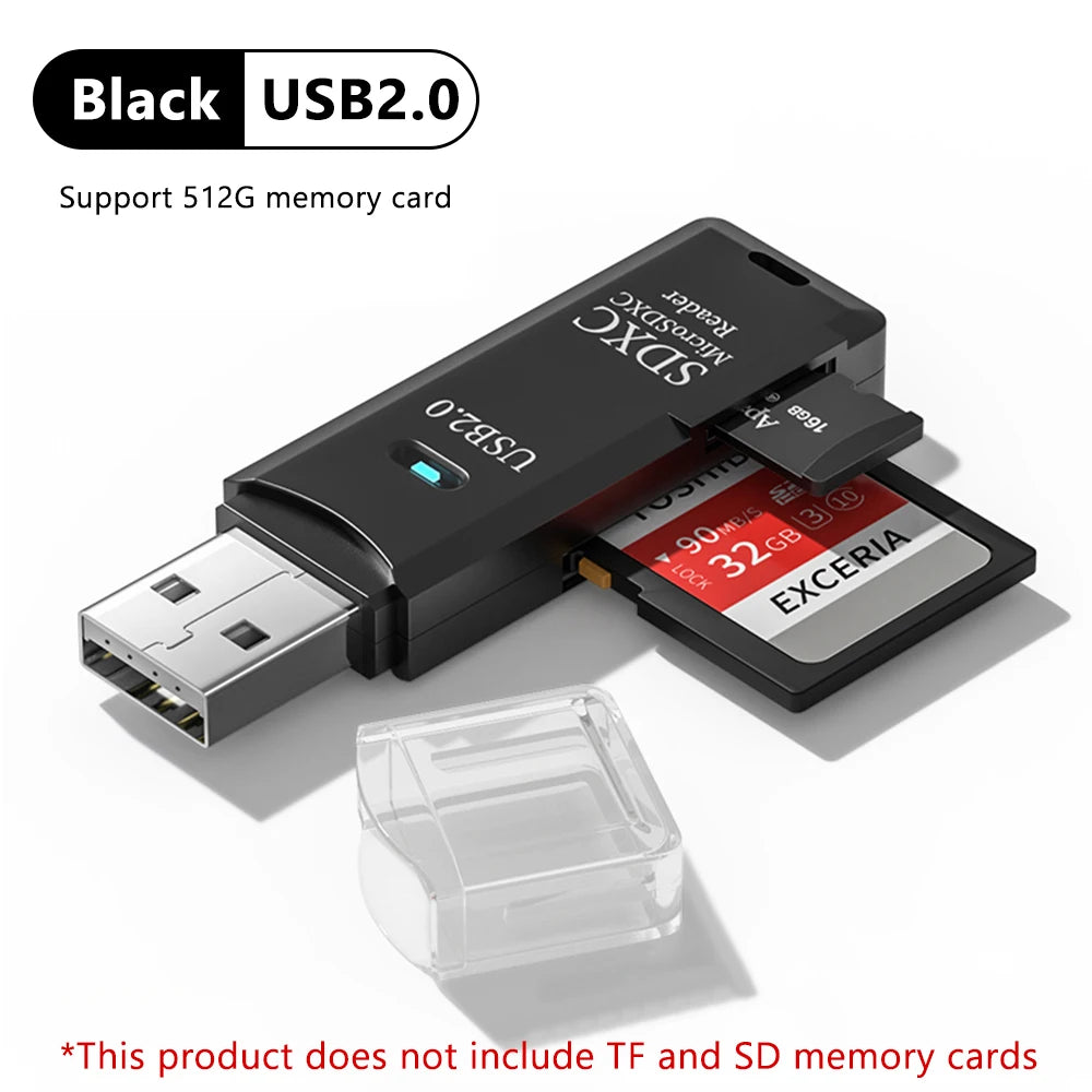 Leitor de cartão USB 3.0 2 em 1, leitor de cartão Micro TF SD, adaptador USB, leitor de cartão de alta velocidade, leitor de cartão de memória TF para acessórios de PC e laptop.