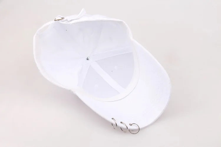 Boné de Beisebol com Anéis - Chapéu Snapback Estilo K-Pop Coreano para Homens e Mulheres