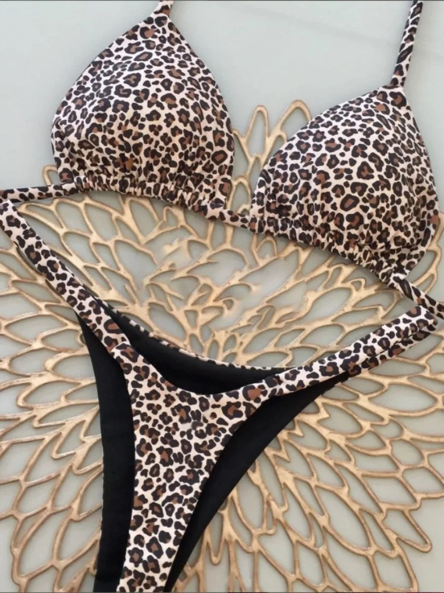 Conjunto de biquíni brasileiro sexy com bojo push-up, maiô de duas peças com calcinha triangular de amarrar na lateral, roupa de banho para praia e natação.