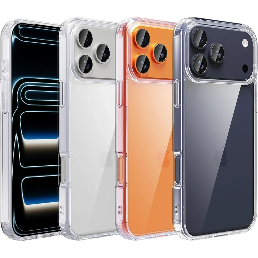 🔥 PROMOÇÃO! Capa Transparente à Prova de Choque para iPhone 17 Pro Max - Capa Híbrida de Cristal