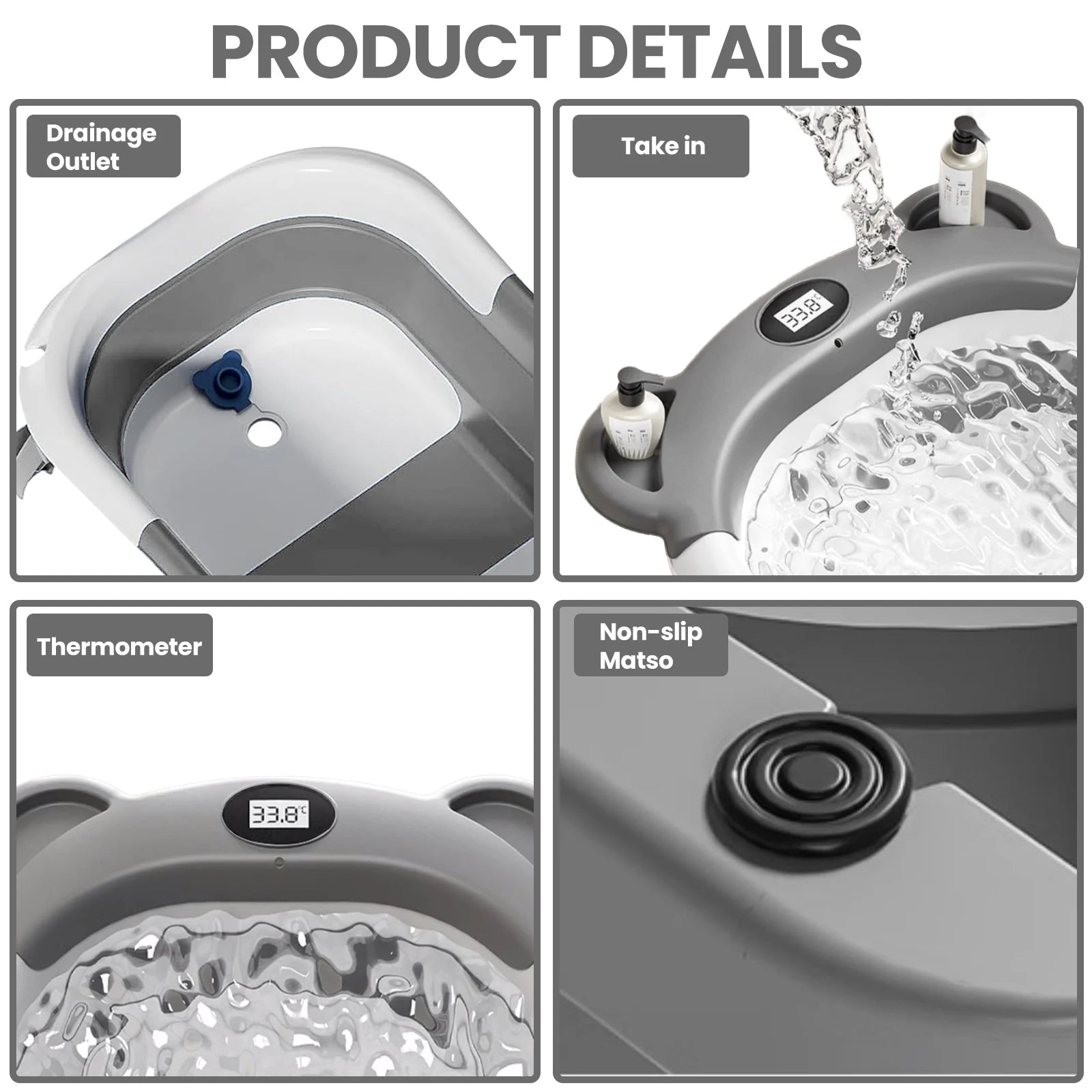 Portable Collapsible Baby Bathtub – Travel Bathtub with Thermometer & Cushion