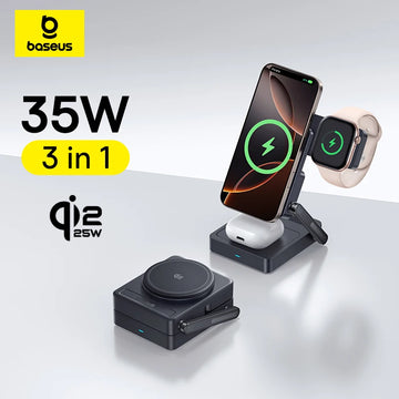 Baseus 3-in-1 Magnetic Wireless Charger – Qi2 25W Fast Charging for iPhone, Apple Watch & AirPods