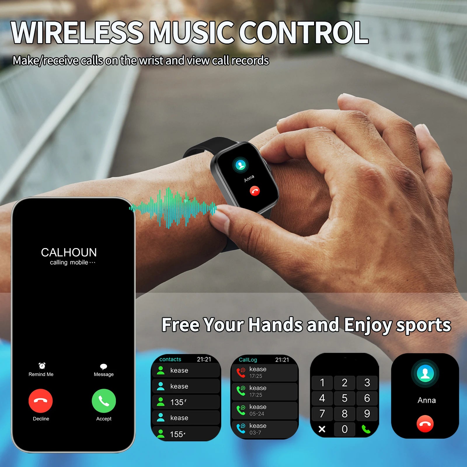 2026 Smart Watch with Wireless Calling, Weather Forecast & Sports Mode, DIY Wallpaper SMS Alerts Silicone Strap for Men Women