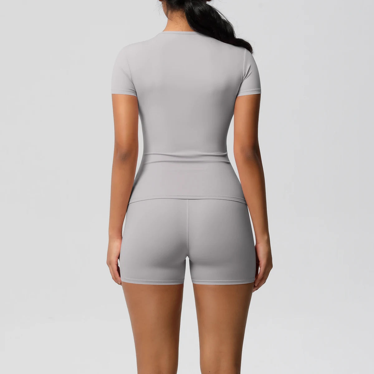 Conjunto de 2 Peças Feminino para Treino - Camisa Push-Up e Shorts Cintura Alta para Yoga e Fitness
