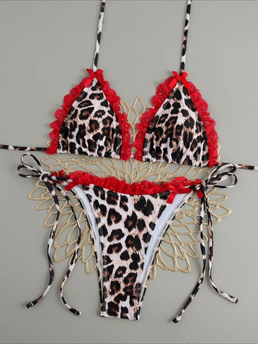 Conjunto de biquíni brasileiro sexy com bojo push-up, maiô de duas peças com calcinha triangular de amarrar na lateral, roupa de banho para praia e natação.
