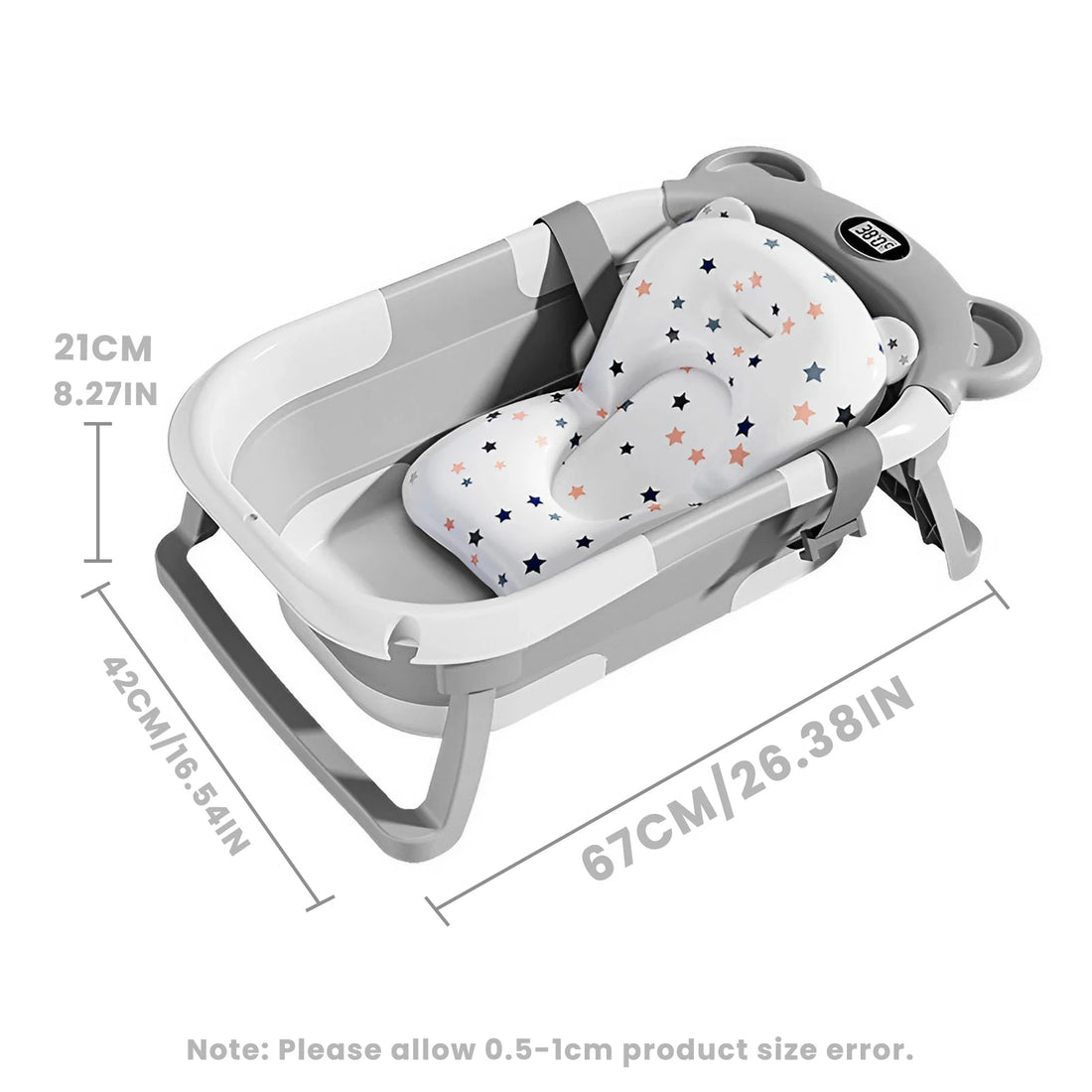 Portable Collapsible Baby Bathtub – Travel Bathtub with Thermometer & Cushion