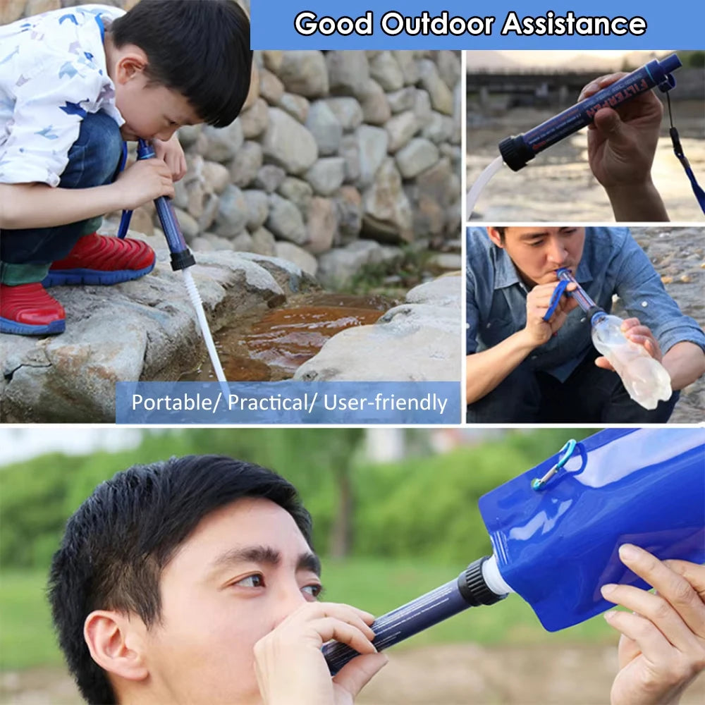 Filtro de Água Portátil tipo Canudo - Sistema de Filtragem para Sobrevivência em Emergências, Acampamento e Trilhas