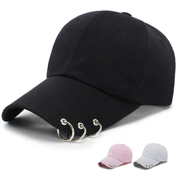 Boné de Beisebol com Anéis - Chapéu Snapback Estilo K-Pop Coreano para Homens e Mulheres