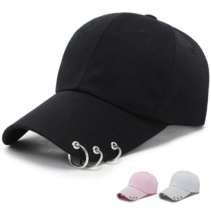 Boné de Beisebol com Anéis - Chapéu Snapback Estilo K-Pop Coreano para Homens e Mulheres