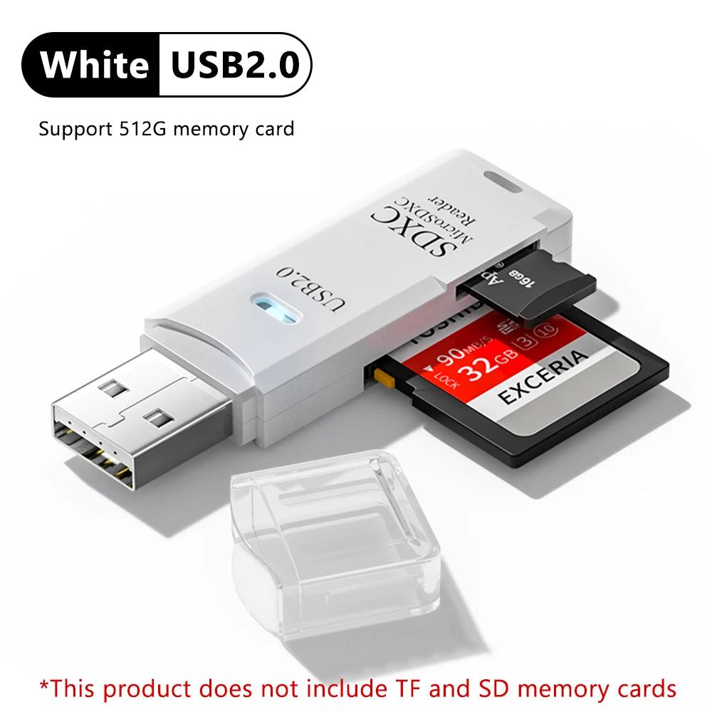 Leitor de cartão USB 3.0 2 em 1, leitor de cartão Micro TF SD, adaptador USB, leitor de cartão de alta velocidade, leitor de cartão de memória TF para acessórios de PC e laptop.